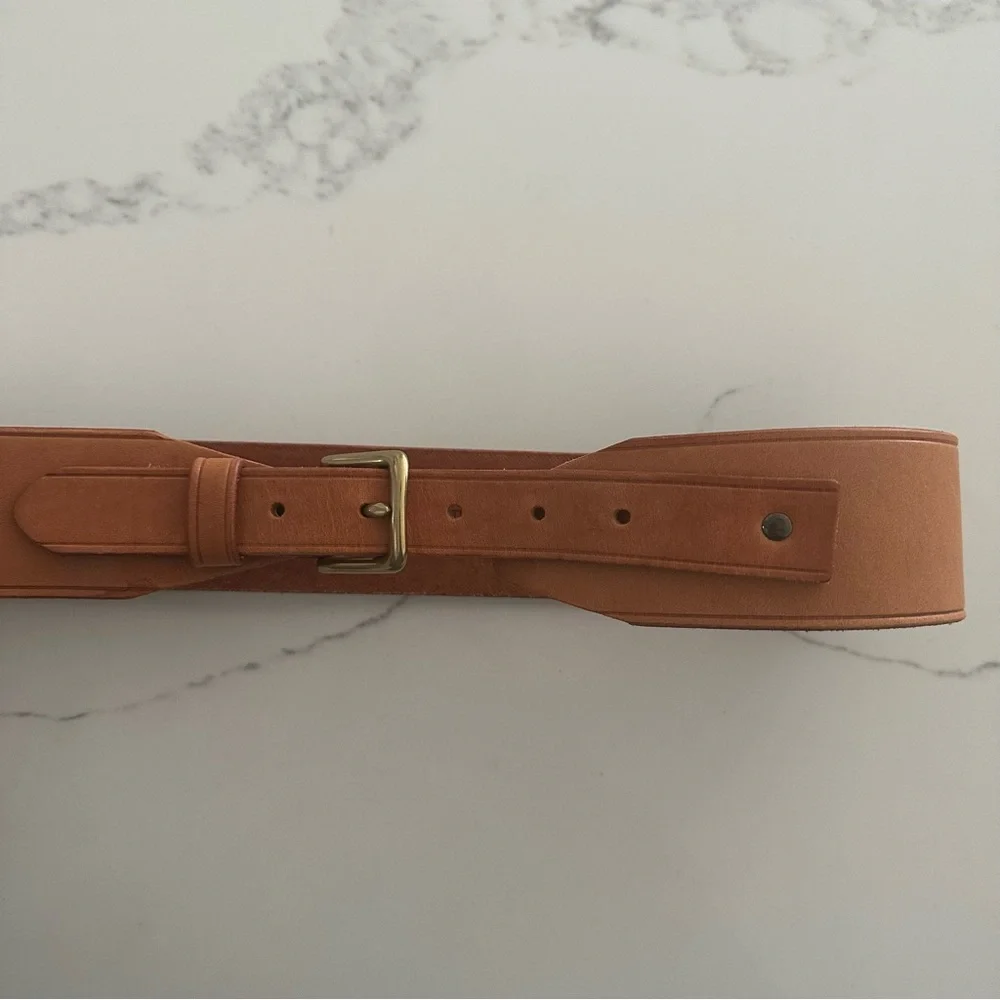 J. Crew Wide Leather Belt with Brass Buckle in Natural Tan Leather Size Small